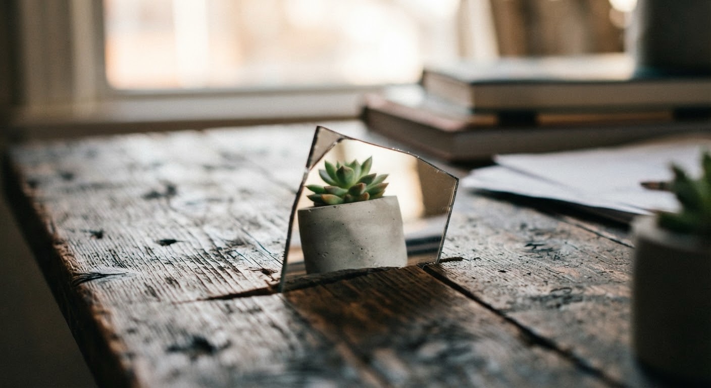 A close-up, high-contrast shot of a weathered surface representing reflection and personal growth, paired with the "Rebuilding Rob" branding aesthetic.